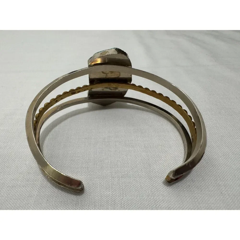 Cuff Bracelet Turquoise Stone Gold and Silver Tone Statement Southwestern